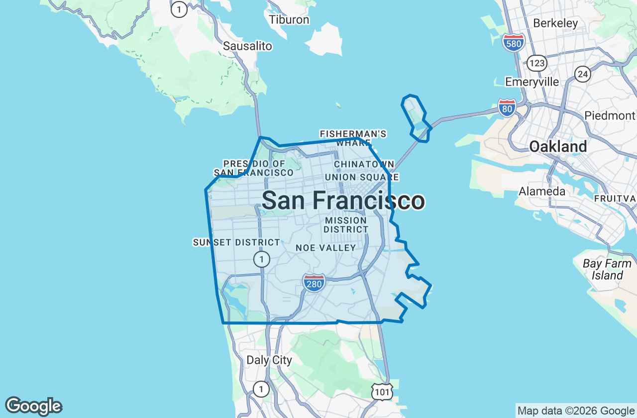 Map of San Francisco with its boundary outlined